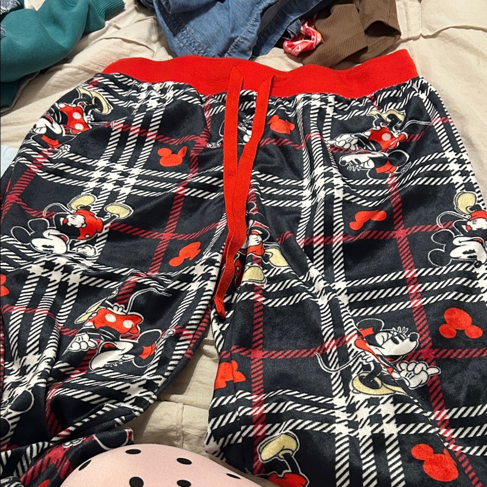 Disney Mickey Mouse Plaid Pajama Bottoms - Red, Black, and White